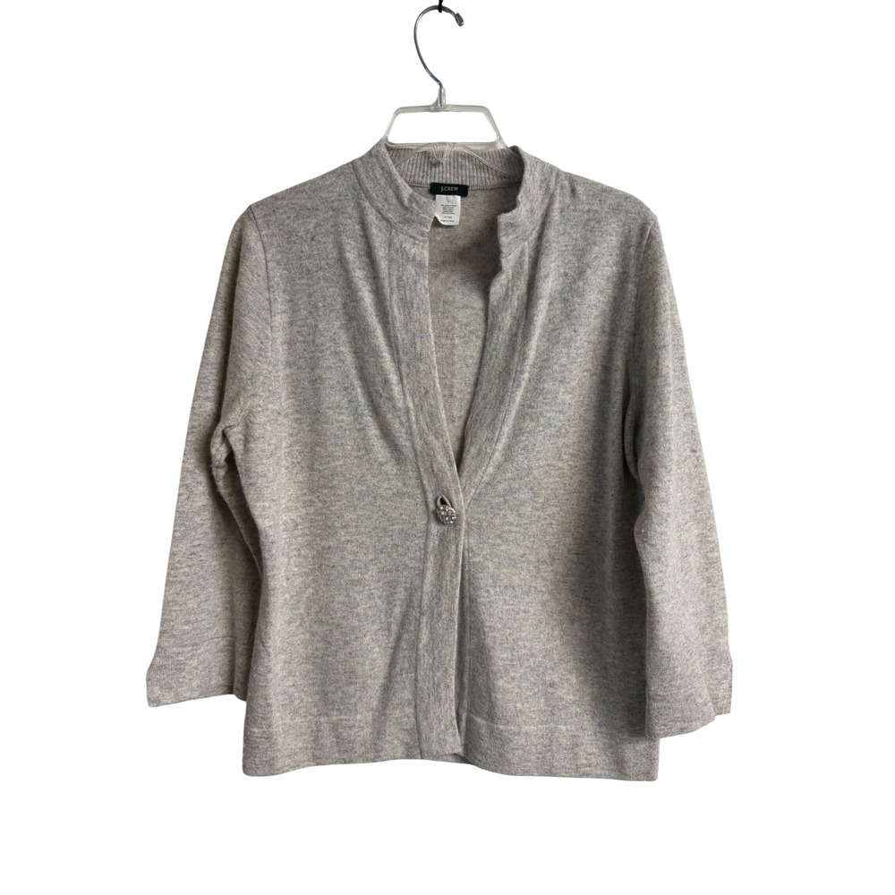 J.Crew Gray Merino Wool Angora Cashmere Blend Cardigan Sweater Jeweled Button L